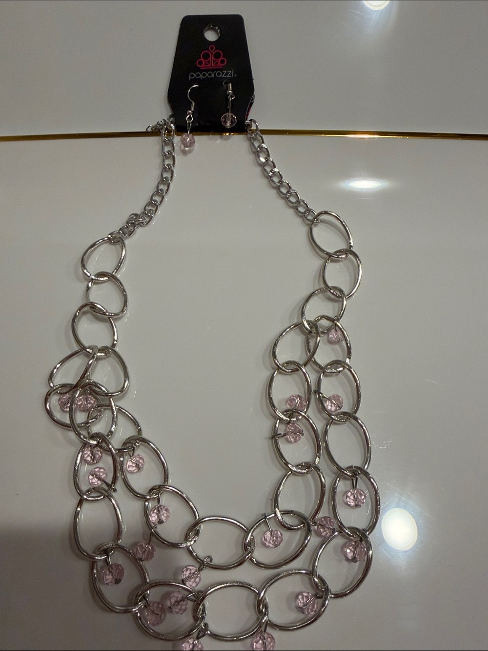 paparazzi Silver Multi‑Link Necklace with Pale Pink Beads